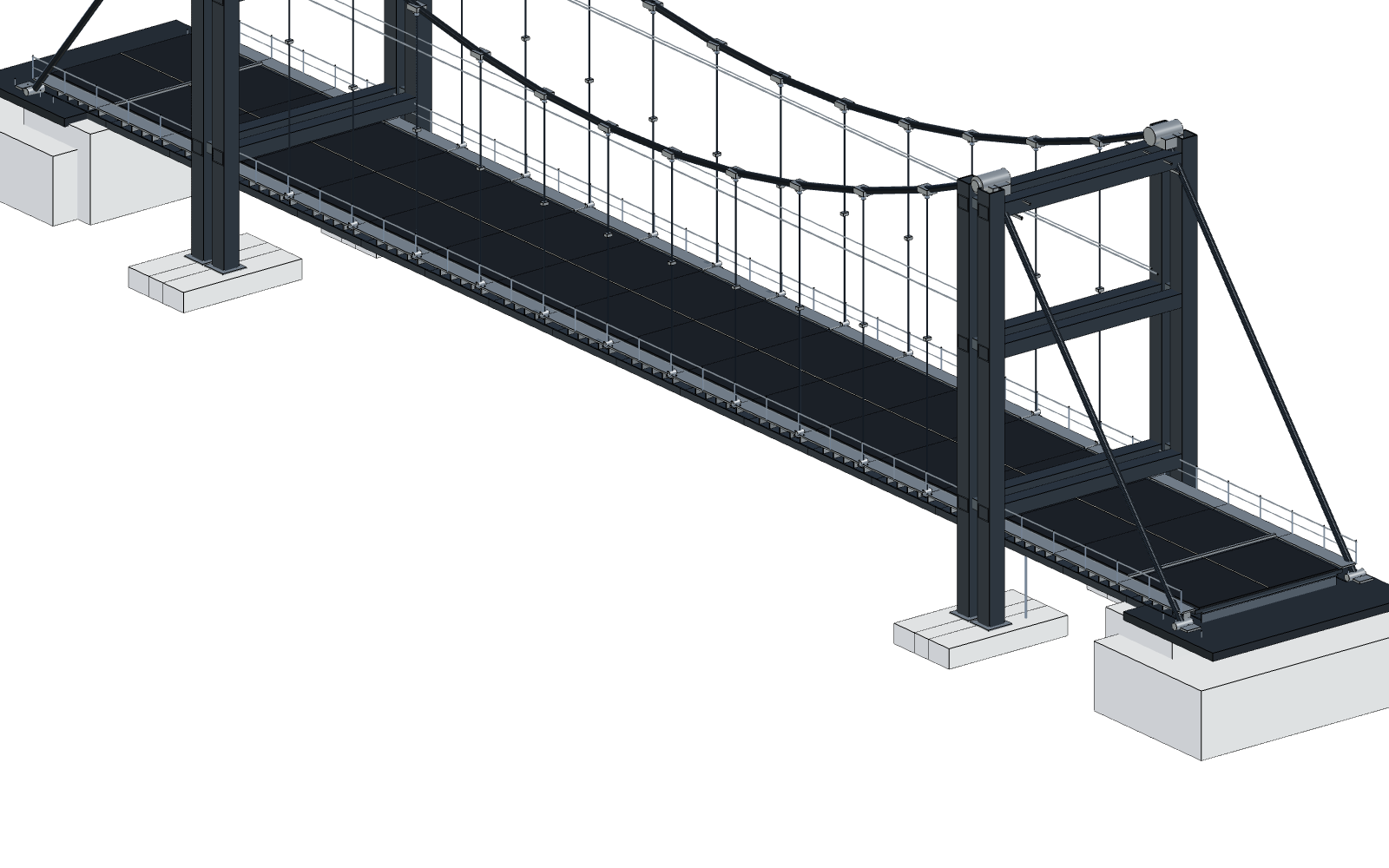 Parametrische Hängebrücke mit Pylonen, Hauptkabeln und Hängern